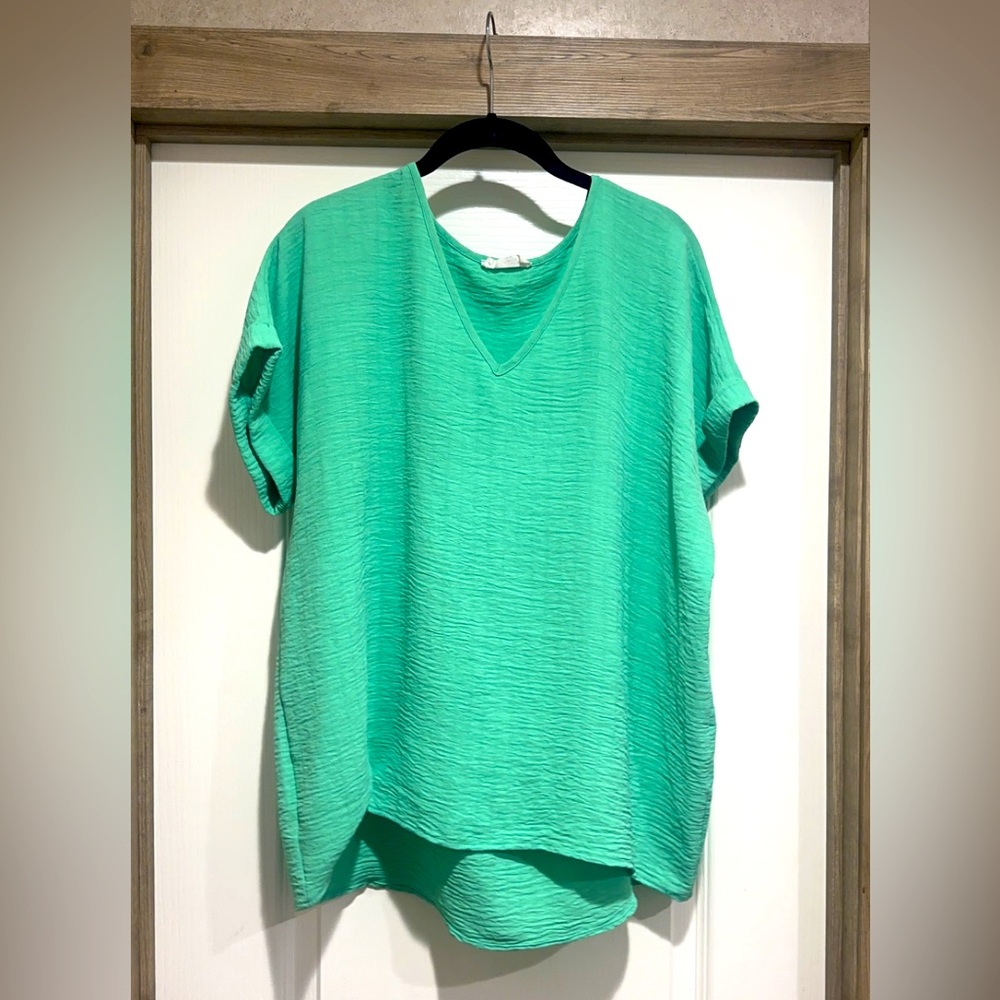 Short Sleeve Neon Green Blouse